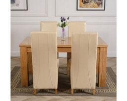That's Furniture Dakota 152 X 87 Cm Chunky Medium Oak Dining Table And 4 Chairs Dining Set With Lola Ivory Leather Chairs - thumbnail 2