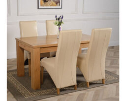 That's Furniture Dakota 152 X 87 Cm Chunky Medium Oak Dining Table And 4 Chairs Dining Set With Lola Ivory Leather Chairs - thumbnail 3