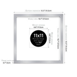"11X11"" Silver Picture Frame - 11X11"" Square Frame With 7X7"" Mount For 11X11""/7X7"" Pictures Luxurious Style Thin Edge, 1 Pack" - thumbnail 2