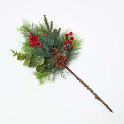 Homescapes Artificial Green Handcrafted Winter Woodland & Eucalyptus Single Stem, 25 X 40 Cm - image 1