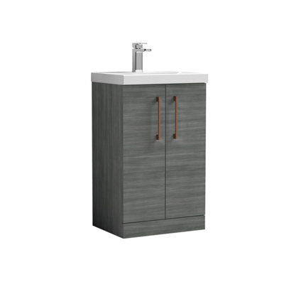 Balterley Bramshall Modern Bathroom 2 Soft Close Door & Mid-Edge Vanity Unit Basin, Anthracite Woodgrain, 500mm - image 1