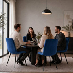 Bravich Zurich Velvet Embossed Dining Chair - Blue - thumbnail 7