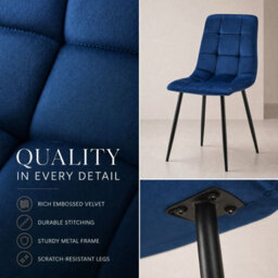 Bravich Zurich Velvet Embossed Dining Chair - Blue - thumbnail 6