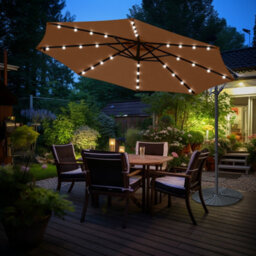 Sundaze Taupe 3M Garden Banana Parasol Cantilever Umbrella Outdoor Hanging Patio Led Solar Lights With Base