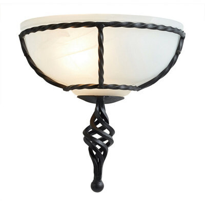 Elegant Twisted Wrought Iron Wall Light With Opaque Glass Shade In Black