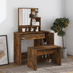 Vidaxl Dressing Table With Mirror Smoked Oak 86.5X35X136 Cm - thumbnail 3