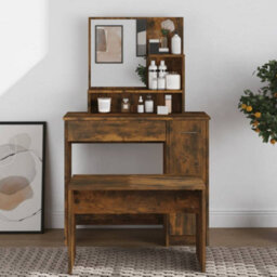 Vidaxl Dressing Table With Mirror Smoked Oak 86.5X35X136 Cm