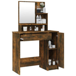 Vidaxl Dressing Table With Mirror Smoked Oak 86.5X35X136 Cm - thumbnail 5
