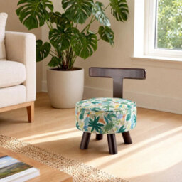 Green Vintage Makeup Stool Wooden Leg Low Back Chair For Bedroom Dressing Table - thumbnail 3