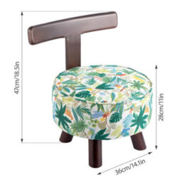 Green Vintage Makeup Stool Wooden Leg Low Back Chair For Bedroom Dressing Table - thumbnail 2