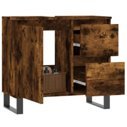 Berkfield Bathroom Cabinet Smoked Oak 65X33X60 Cm Engineered Wood - thumbnail 3