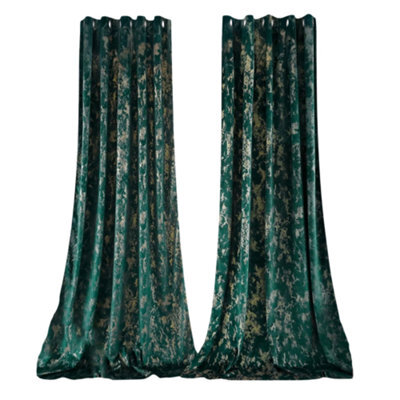 Happy Homewares Green Gold Foil Blackout Eyelet Curtains - 46X54 Inch Drop - 2 Panel - image 1