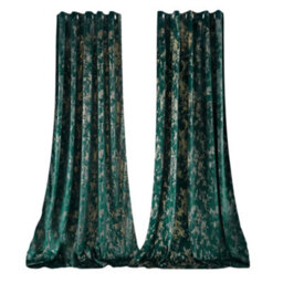 Happy Homewares Green Gold Foil Blackout Eyelet Curtains - 46X54 Inch Drop - 2 Panel - thumbnail 1