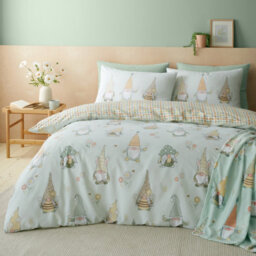 Catherine Lansfield Spring Gonks Reversible Duvet Cover Set With Pillowcases Mint Green - thumbnail 1