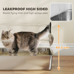 Pawhut Stainless Steel, Xl Cat Litter Tray, Dual Entry, Light Grey - thumbnail 8