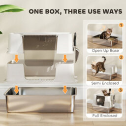 Pawhut Stainless Steel, Xl Cat Litter Tray, Dual Entry, Light Grey - thumbnail 5