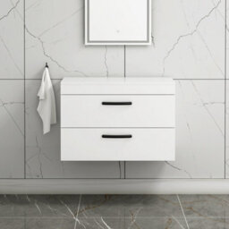 Royal Bathrooms 800mm Wall Hung Vanity Unit 2 Drawer Gloss White - Storage Cabinetwith Matt Black Handle - thumbnail 1
