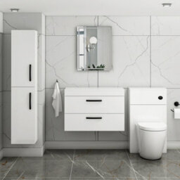 Royal Bathrooms 800mm Wall Hung Vanity Unit 2 Drawer Gloss White - Storage Cabinetwith Matt Black Handle - thumbnail 2