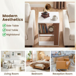 Costway 2-Tier End Table Square Sofa Side Table With Storage Shelf Modern Accent Table For Living Room - thumbnail 6