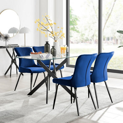 Furniturebox Uk Leonardo Black Leg Glass Dining Table & 4 Blue Nora Black Leg Chairs - image 1