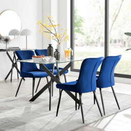 Furniturebox Uk Leonardo Black Leg Glass Dining Table & 4 Blue Nora Black Leg Chairs - thumbnail 1