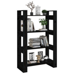 Berkfield Book Cabinet/room Divider Black 80X35X125 Cm Solid Wood Pine - thumbnail 4