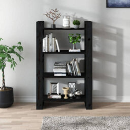 Berkfield Book Cabinet/room Divider Black 80X35X125 Cm Solid Wood Pine - thumbnail 3