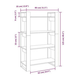 Berkfield Book Cabinet/room Divider Black 80X35X125 Cm Solid Wood Pine - thumbnail 8