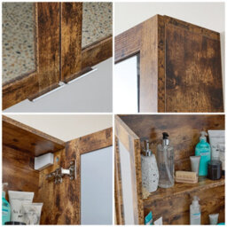Homestylestore 600 X 650mm Dark Oak Wall Mounted Mirrored Door Bathroom Cabinet And Chrome Finger Pull Handles - thumbnail 3