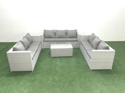 Fimous Rattan Garden Outdoor Furniture Set 9 Seater Garden Sofa Coffee Table Set Light Grey - image 1