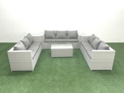 Fimous Rattan Garden Outdoor Furniture Set 9 Seater Garden Sofa Coffee Table Set Light Grey - thumbnail 2