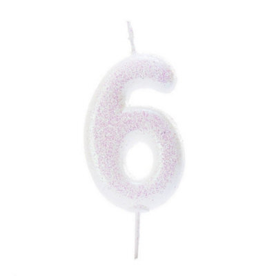 Anniversary House Glitter Iridescent 6Th Birthday Candle White (One Size)