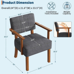 Accent Chair Linen Fabric Armchair With Wood Frame Upholstered Reading Chair - thumbnail 2