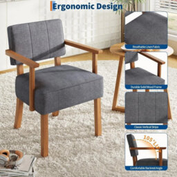 Accent Chair Linen Fabric Armchair With Wood Frame Upholstered Reading Chair - thumbnail 4