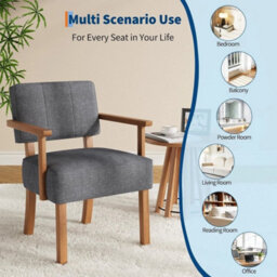 Accent Chair Linen Fabric Armchair With Wood Frame Upholstered Reading Chair - thumbnail 5