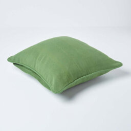 Homescapes Cotton Rajput Ribbed Dark Olive  Cushion  Cover, 60 X 60Cm - thumbnail 3
