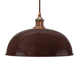 Burgundy Red Worcester Painted Dome Pendant Light With Antique Copper Lamp Holder And Brown Twisted Cable - Se Home