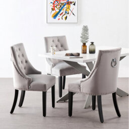 Life Interiors Light Grey Windsor Luxury Velvet Dining Chair Ergonomic Scoop Knockerback & Button Tufted With Black Solid Wood Legs - thumbnail 9
