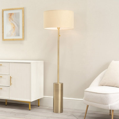 Valuelights Lexy Antique Brass Rotary Dimmer Switch Floor Lamp With Natural Drum Shade - image 1