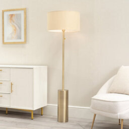 Valuelights Lexy Antique Brass Rotary Dimmer Switch Floor Lamp With Natural Drum Shade