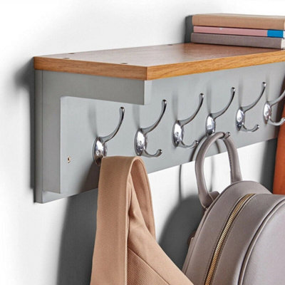 Wall Mounted Coat Hat Rack Key Hooks Hanger W/ 7-Double Hooks & Wooden Holder - image 1