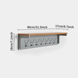 Wall Mounted Coat Hat Rack Key Hooks Hanger W/ 7-Double Hooks & Wooden Holder - thumbnail 2