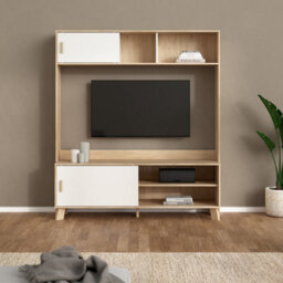 Furniture To Go Ikast Tv-Wall Unit With 2 Sliding Doors In Jackson Hickory And White - thumbnail 8