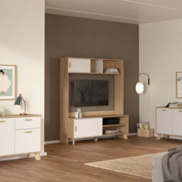 Furniture To Go Ikast Tv-Wall Unit With 2 Sliding Doors In Jackson Hickory And White - thumbnail 7