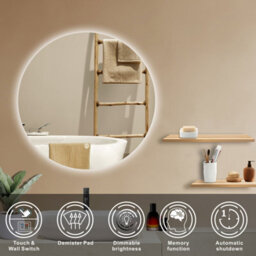 Probaty Bathrooms Led Mirror Round 900mm With Backlit Illuminated,anti-Fog Ip44,wall Mounted,touch Sensor Smart Vanity Mirror - thumbnail 2