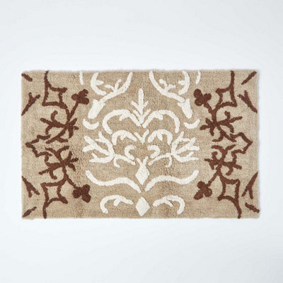 Homescapes Beige Damask Cotton Bath Mat - image 1