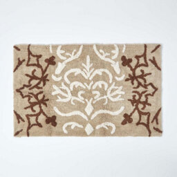 Homescapes Beige Damask Cotton Bath Mat - thumbnail 1