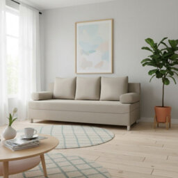 Dover 3 Seater Sofa Bed With Storage Upholstered Back Detachable Cushions 192Cm Cream - thumbnail 2