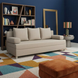 Dover 3 Seater Sofa Bed With Storage Upholstered Back Detachable Cushions 192Cm Cream - thumbnail 1