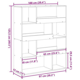 Berkfield Bookcase Grey Sonoma 100X33X125.5 Cm Engineered Wood - thumbnail 9